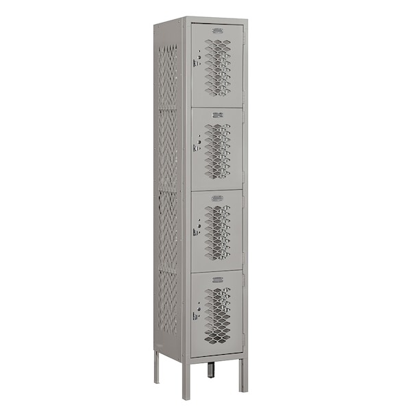 Salsbury Industries 4 Tier Vented Locker, 12"Wx66"Hx12"D, 4 Door, Gray, Unassembled 74152GY-U - main